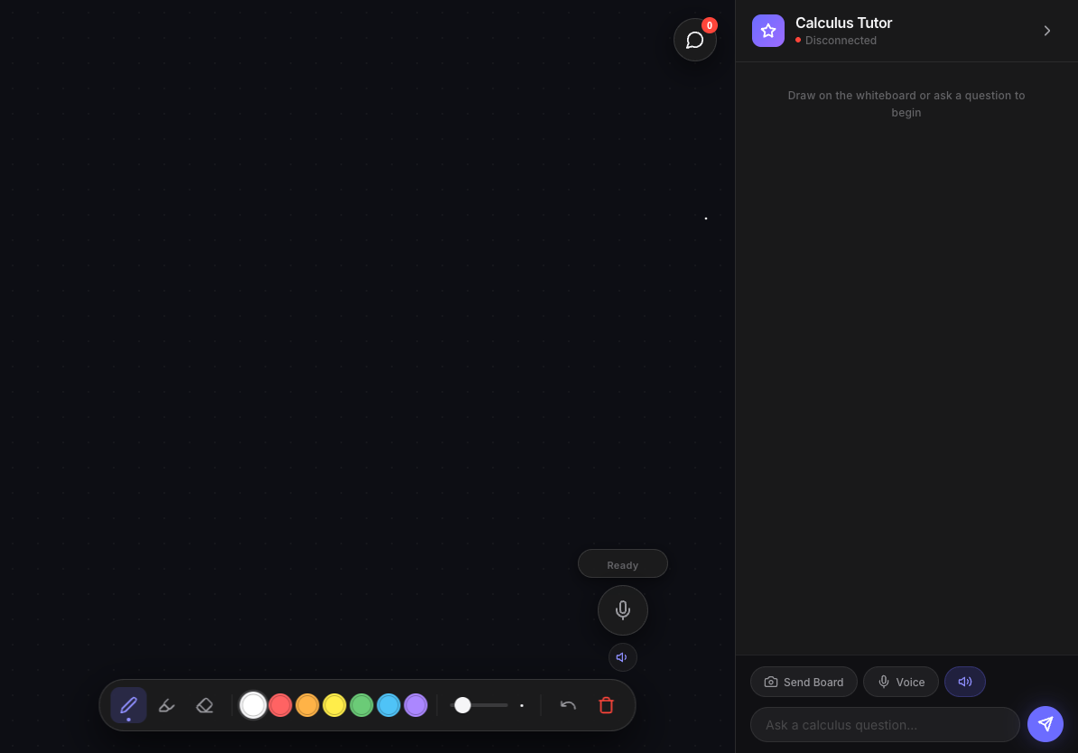Math tutor app running on iPad showing the whiteboard and chat